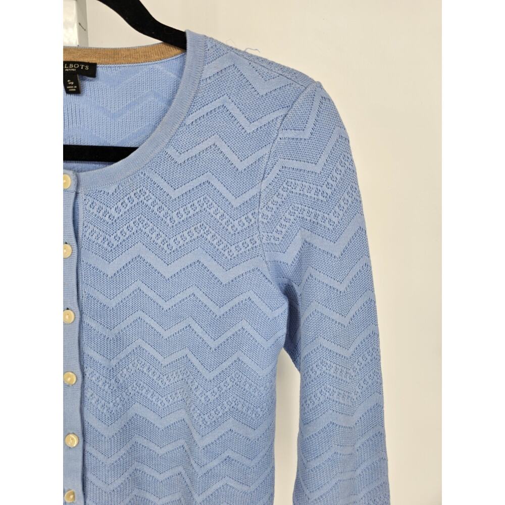 Talbots Womens Sz SP Petite Button Up Cardigan Sweater Light Purple Chevron Knit - Picture 2 of 4